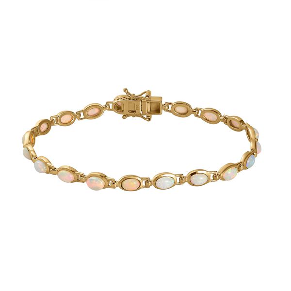 Nat&uuml;rliches, &auml;thiopisches Welo Opal-Armband, ca. 20 cm, 925 Silber vergoldet ca. 5,89 ct