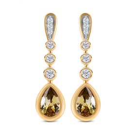 Natürliche, goldene Tansanit und weiße Zirkon-Ohrhänger - 1,50 ct.