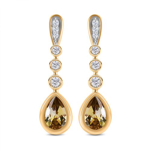 Natürliche, goldene Tansanit und weiße Zirkon-Ohrhänger - 1,50 ct. image number 0