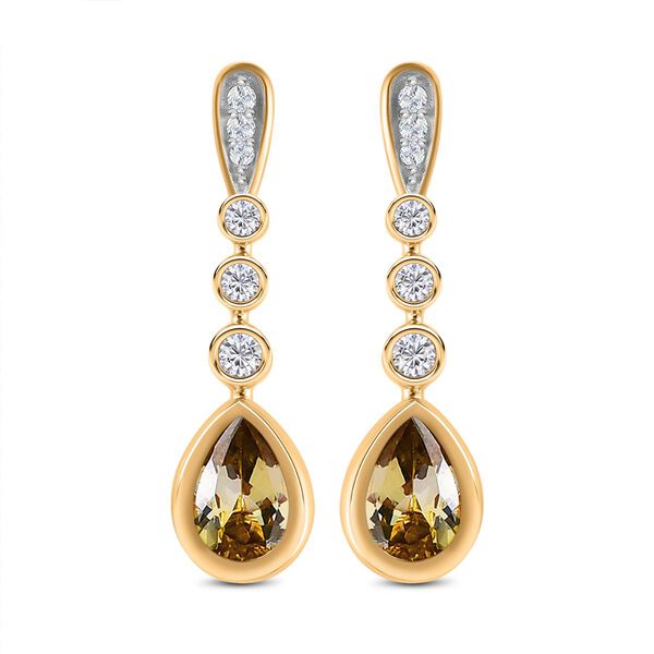 Natürliche, goldene Tansanit und weiße Zirkon-Ohrhänger - 1,50 ct. image number 0