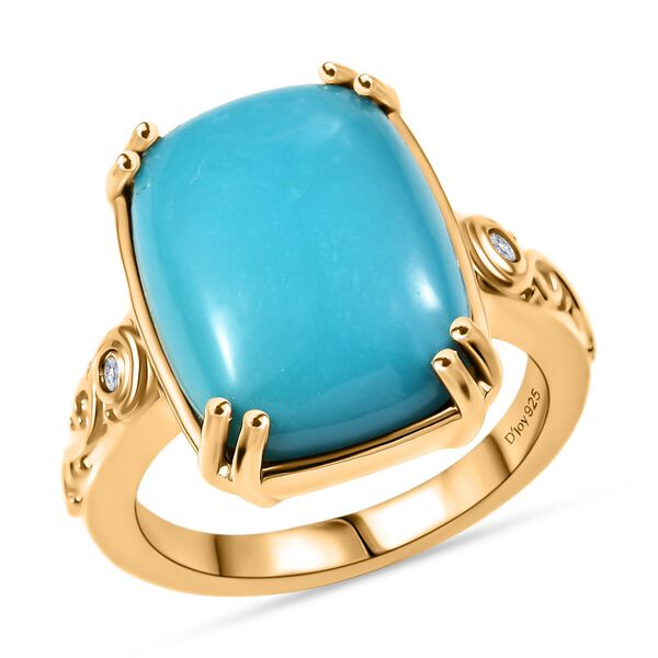 D'Joy AA Sleeping Beauty Türkis, Weißer Diamant Ring 925 Silber 750 Gelbgold Vermeil (Größe 17.00) ca. 7.06 ct image number 4