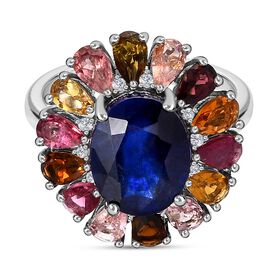 Masoala Saphir (Fissure gefüllt), mehrfarbiger-Turmalin Ring 925 Silber platiniert (Größe 20.00) ca. 8.61 ct