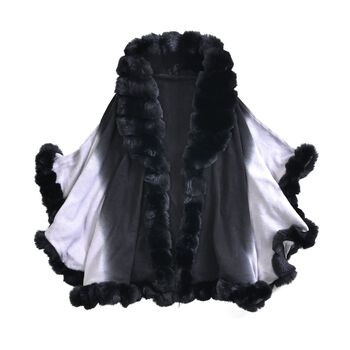 Luxus Kunstfell-Cape mit Fleece-Futter, 123x79cm, grau und schwarz