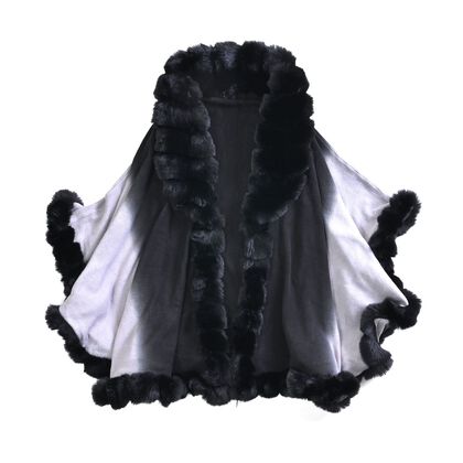 Luxus Kunstfell-Cape mit Fleece-Futter, 123x79cm, grau und schwarz