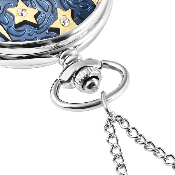 Strada - Taschenuhr im Sonne und Mond Design, japanisches Uhrwerk, silberfarben image number 5