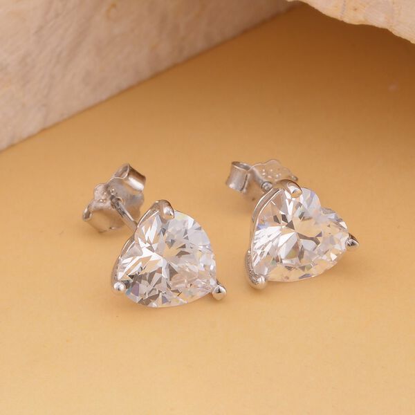 Lustro Stella - Weiße Zirkonia Herz Ohrstecker, 925 Silber rhodiniert ca. 5.70 ct image number 2
