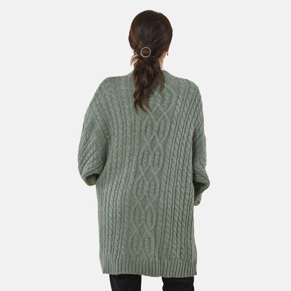 Lange Strickjacke mit Schlaufe, warm und stilvoll, 87x44x60cm, Mint image number 2