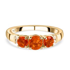 Salamanca Feueropal und Zirkon-Trilogie-Ring, 925 Silber vergoldet, 0,77 ct.