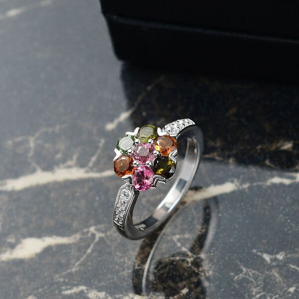 D'Joy Multi-Turmalin floraler Ring und Ohrringe image number 2