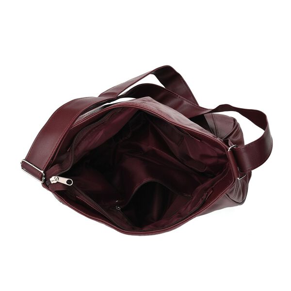 Umhängetasche aus Leder, Patchwork-Design, 31×11×27cm, Burgund image number 6