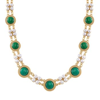 Gr&uuml;ner Achat, Wei&szlig;e Muschelkernperle Halskette ca. 45 cm Standard gelb vergoldet