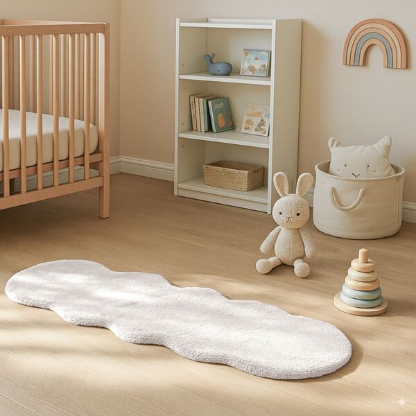 Weicher Langflor Teppich in Wolkenform mit Schaumstoffunterlage, 60x180 cm, Wei&szlig; image number 4