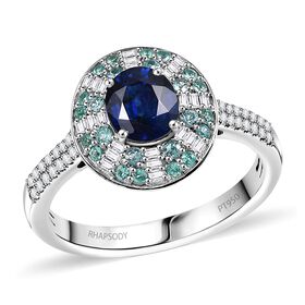 RHAPSODY zertifiziert und geprüft AAAA ceylonfarbener blauer Saphir, Paraiba Turmalin und VS Diamant Ring in 950 Platin - 1,89 ct.