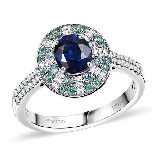 RHAPSODY zertifiziert und geprüft AAAA ceylonfarbener blauer Saphir, Paraiba Turmalin und VS Diamant Ring in 950 Platin - 1,89 ct. image number 0