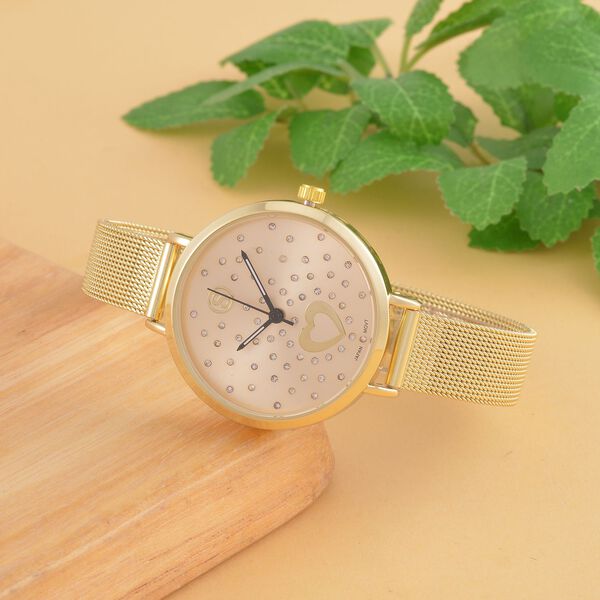 STRADA - Japanisches Uhrwerk, Wei&szlig;er Kristall, 8.5 cm 316L Edelstahl, goldfarben image number 1