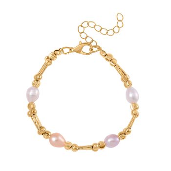 Mehrfarbige S&uuml;&szlig;wasser Perle Armband ca. 18 cm + 5 cm Extender, Standard gelb vergoldet