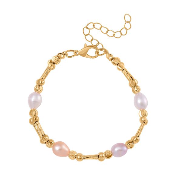 Mehrfarbige S&uuml;&szlig;wasser Perle Armband ca. 18 cm + 5 cm Extender, Standard gelb vergoldet image number 2