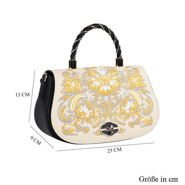 GRAND PELLE Umhängetasche aus echtem Leder, Damaststickerei, mit Tragegriff und Schulterriemen, 23×9×13 cm, Schwarz image number 7