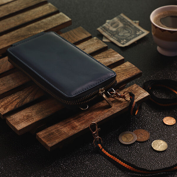 100% Leder Brieftasche, RFID geschützt, Größe 17,7x2,5x10 cm, Blau image number 2