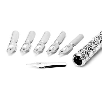 Antikes Federstift-Geschenkset in Braun