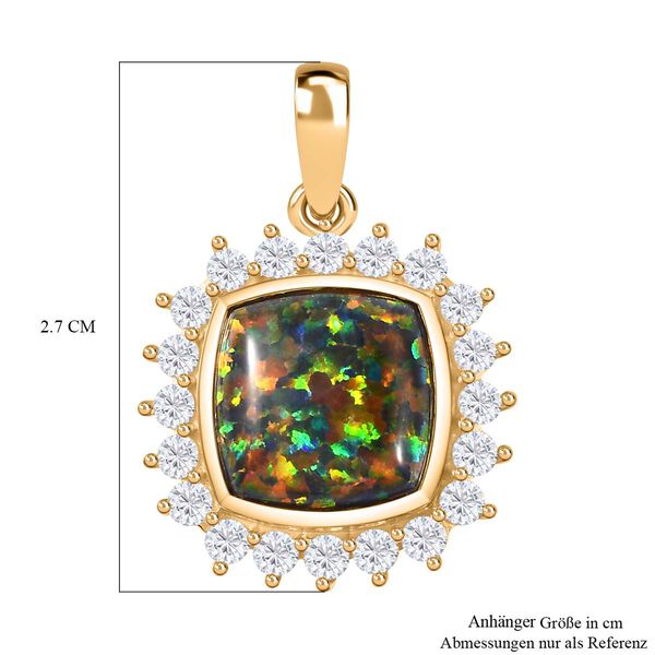 Labor erstellt schwarzen Opal, Wei&szlig;er Zirkon Anh&auml;nger 925 Silber Gelbgold Vermeil ca. 3,69 ct. image number 6