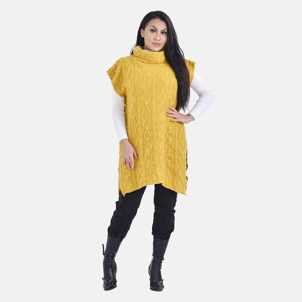 &Auml;rmelloser Rollkragenpulli, Gelb