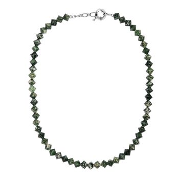 Gr&uuml;nfleck-Achat Halskette ca. 50 cm mit 2.5 cm extender, Nickelfreies Messing platiniert ca. 250,00 ct.