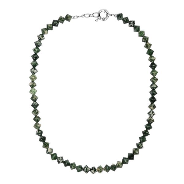 Gr&uuml;nfleck-Achat Halskette ca. 50 cm mit 2.5 cm extender, Nickelfreies Messing platiniert ca. 250,00 ct. image number 4