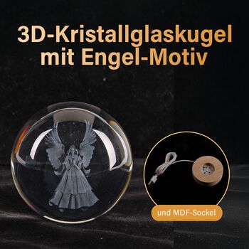 3D-Kristallglaskugel mit Engel, LED-Beleuchtung, 8cm, Farbwechsellicht