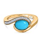 Amerikanischer, natürlicher Sleeping Beauty Türkis, weißer Zirkon Ring, 925 Silber vergoldet (Größe 21.00) ca. 1.21 ct