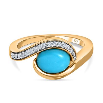 Amerikanischer, nat&uuml;rlicher Sleeping Beauty T&uuml;rkis, wei&szlig;er Zirkon Ring, 925 Silber vergoldet (Gr&ouml;&szlig;e 21.00) ca. 1.21 ct