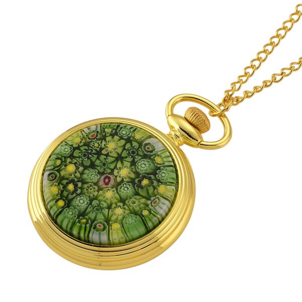 STRADA - Gr&uuml;nes Murano-Stil Glas, Taschenuhr,  PC21S Japanisches Uhrwerk, 91.4 cm Eisen Gelb image number 4