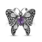 Afrikanischer Amethyst Schmetterling-Ring, Edelstahl Schwarz oxidiert (Größe 16.00) ca. 2,00 ct