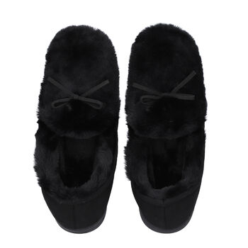Kuschelige, warme Kunstfell Hausschuhe mit gepolsterter Sohle, Gr&ouml;&szlig;e 36-37, Schwarz