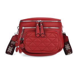 PU Crossbody Tasche mit gemustertem Riemen, 22x8x19cm, Rot