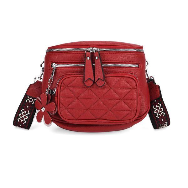 PU Crossbody Tasche mit gemustertem Riemen, 22x8x19cm, Rot