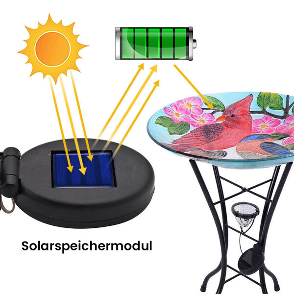 Garten Vogeltr&auml;nke aus Glas mit Solarleuchten, V&ouml;gel, Gr&ouml;&szlig;e: 45x45x57 cm, Mehrfarbig
 image number 3