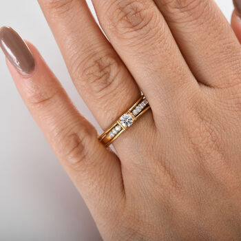 2er-Set Moissanit Ringe, 925 Silber 750 vergoldet - 0,48 ct.