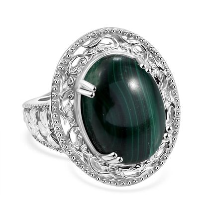 Malachit Ring 925 Silber rhodiniert (Gr&ouml;&szlig;e 17.00) ca. 15,54 ct