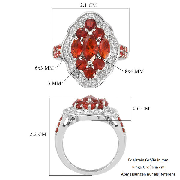 Mexikanischer Kirschfeuer-Opal und Zirkon Ring 925 Silber Platin-&Uuml;berzug image number 6
