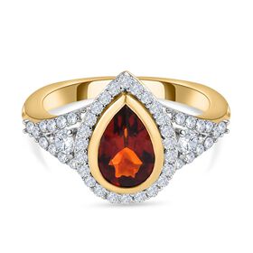 Kirschcitrin und weißer Zirkon Ring, 925 Silber vergoldet, ca. 1.85 ct