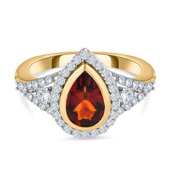 Kirschcitrin und wei&szlig;er Zirkon Ring, 925 Silber vergoldet, ca. 1.85 ct