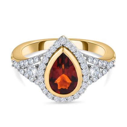 Kirsch Citrin und wei&szlig;er Zirkon Ring, 925 Silber vergoldet (Gr&ouml;&szlig;e 21.00) ca. 1.85 ct