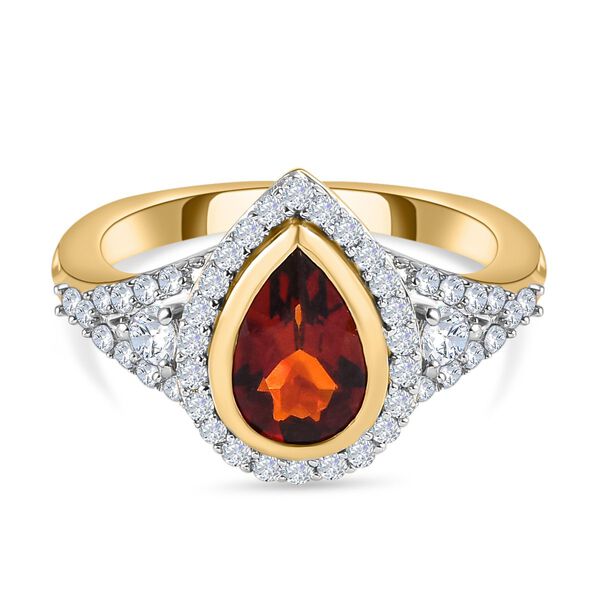 Kirschcitrin und wei&szlig;er Zirkon Ring, 925 Silber vergoldet, ca. 1.85 ct