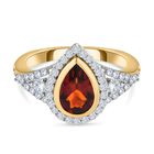 Kirsch Citrin und weißer Zirkon Ring, 925 Silber vergoldet (Größe 21.00) ca. 1.85 ct