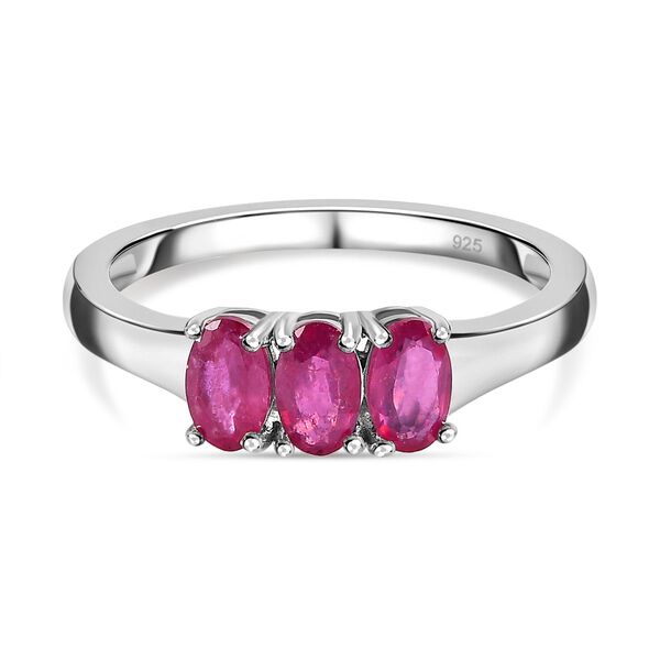 Afrikanischer Rubin (Fissure gef&uuml;llt) Ring, 925 Silber platiniert (Gr&ouml;&szlig;e 19.00) ca. 1.04 ct