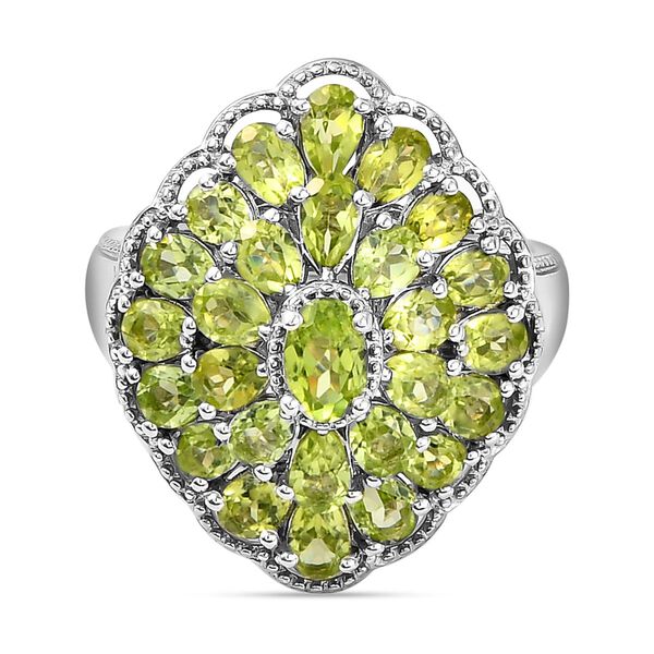 Nat&uuml;rlicher Peridot-Ring 925 Silber platiniert  ca. 5,93 ct