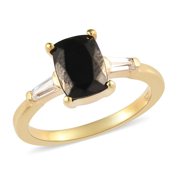 Elite Shungit und Zirkon Ring 925 Silber vergoldet image number 4