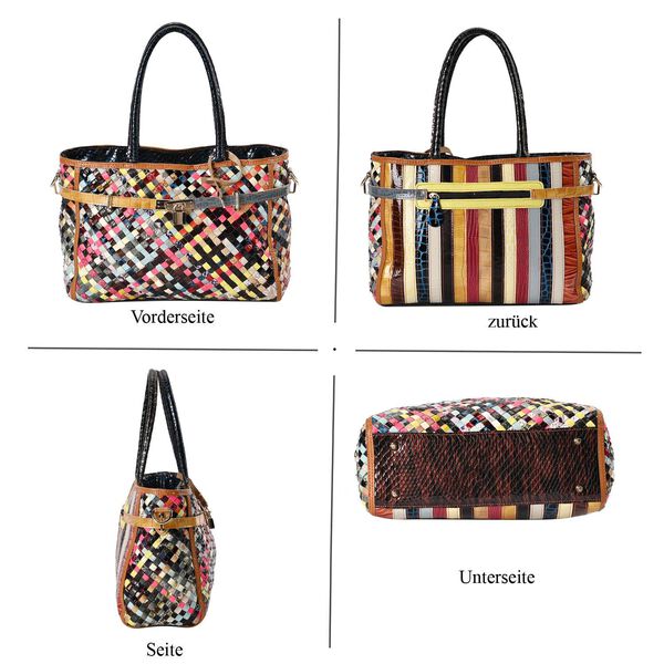 Chaos by Elsie - 100% gewebter Echtleder Tasche mit RFID schutz, 35x24x15 cm, gl&auml;nzend image number 4