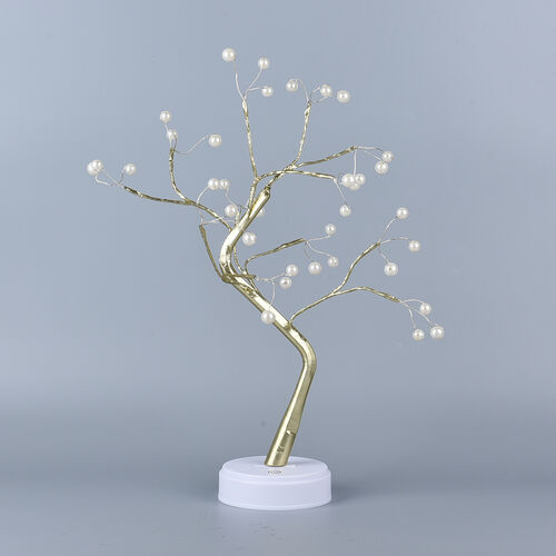 Warmweiße 36 LED Baum Lampe, Größe 50 cm, 3xAA (nicht inkl.), Gold und Weiß image number 0